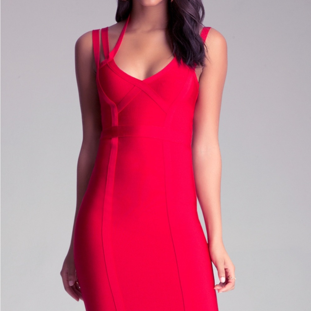 Elegant Red BEBE Halter Dress